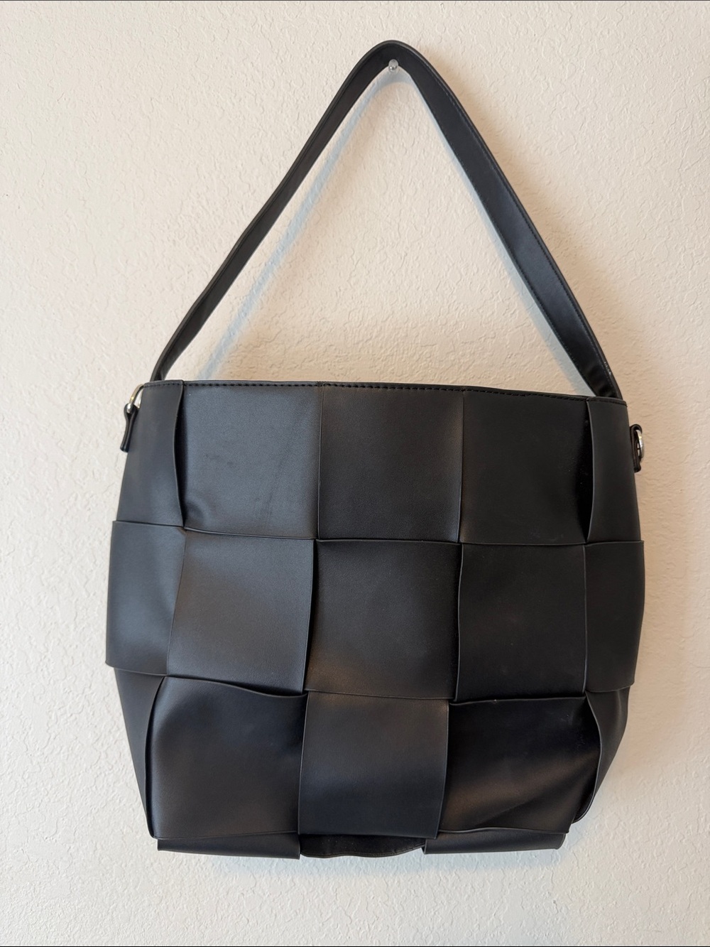 Expression NYC Woven-Panel Black Shoulder Bag for Women
